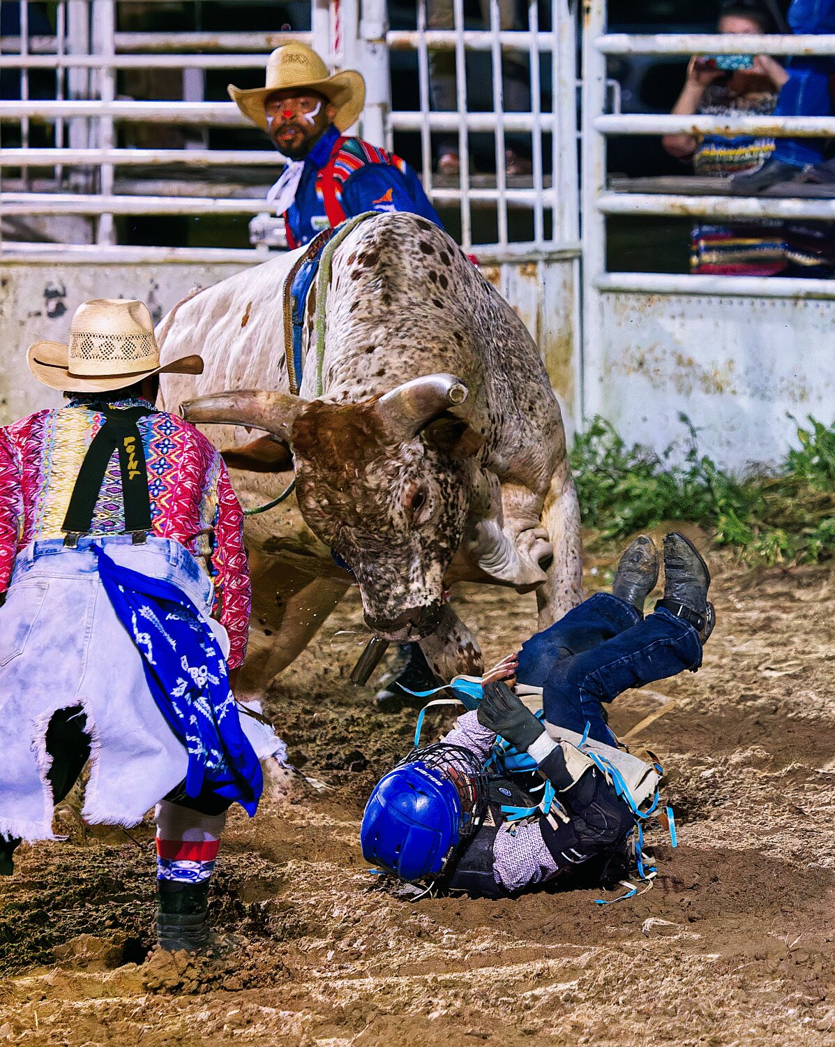 This moment reminds one that in bull riding, split-second decisions matter. The rider and clowns managed to avoid any serious injuries Friday night at the 60th annual Mineola Fire Dept. Rodeo. [see more sights and MFDR 2023 rodeo action]